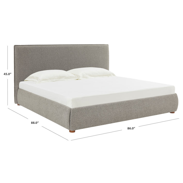 King Size Light Gray Linen Upholstered Bed with Wood Frame