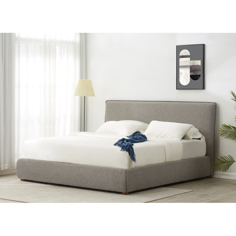 Queen Light Gray Linen Upholstered Bed with Tall Headboard