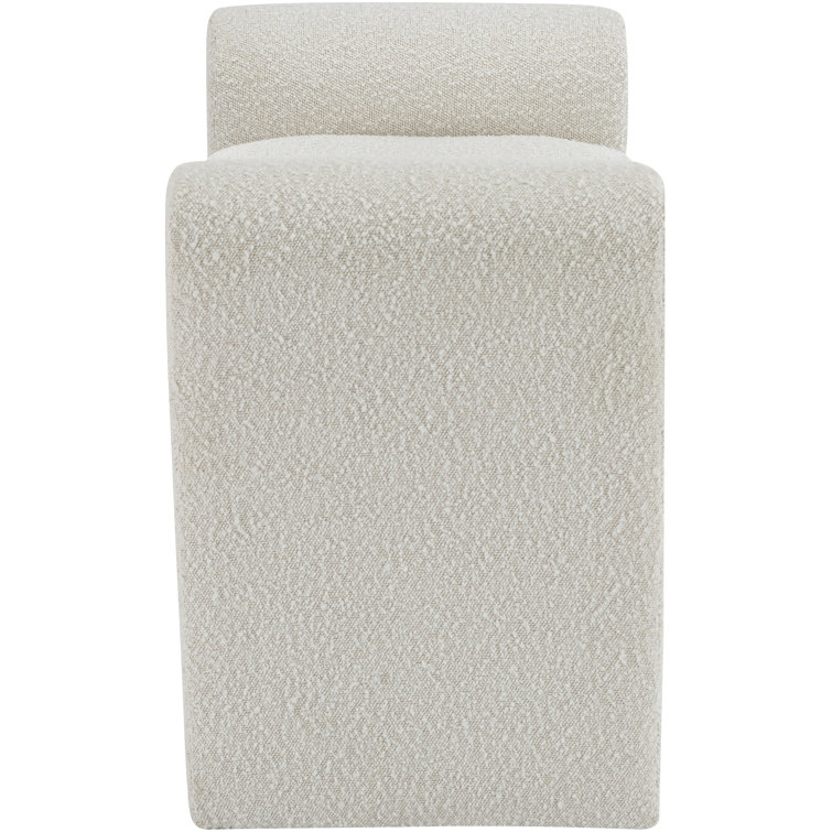 Cream Boucle Fabric Upholstered Bench with Curved Arms