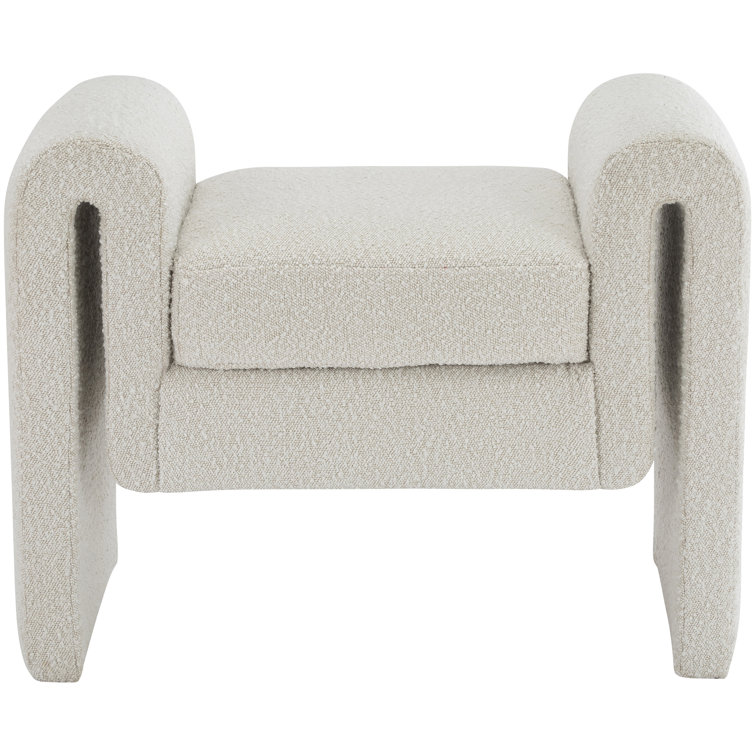 Cream Boucle Fabric Upholstered Bench with Curved Arms