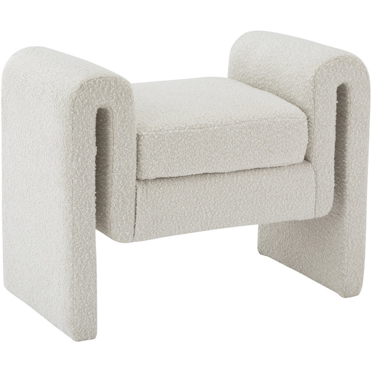 Cream Boucle Fabric Upholstered Bench with Curved Arms