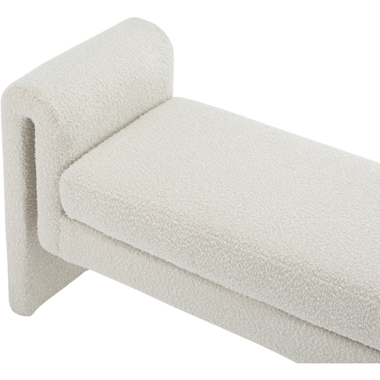 Curved Cream Boucle Fabric Contemporary Bench