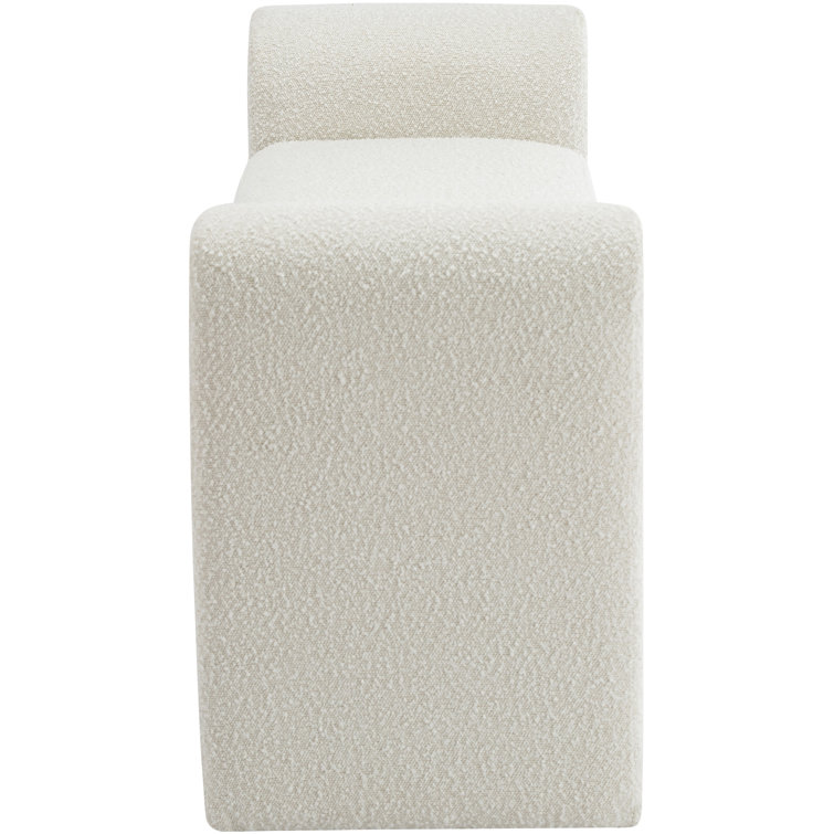 Curved Cream Boucle Fabric Contemporary Bench