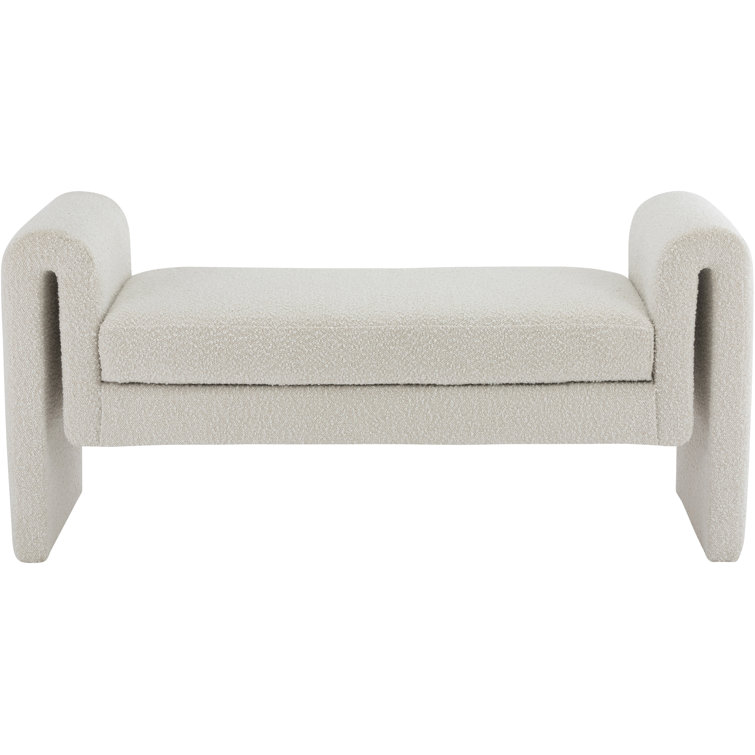 Curved Cream Boucle Fabric Contemporary Bench