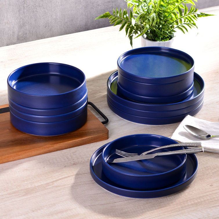 Kaden Blue Porcelain 12-Piece Dinnerware Set for 4