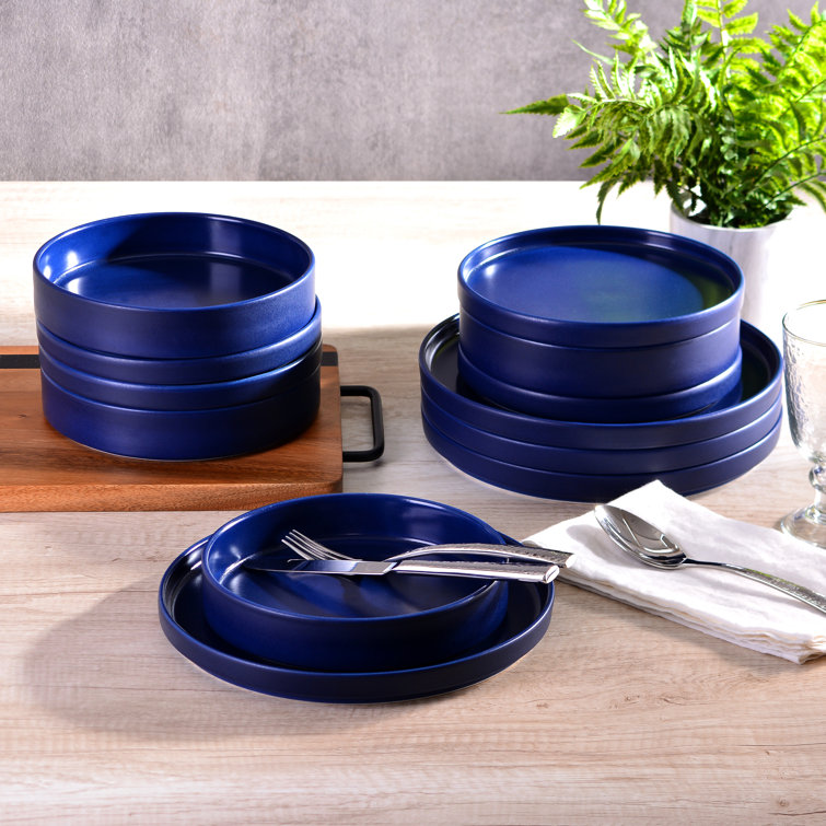 Kaden Blue Porcelain 12-Piece Dinnerware Set for 4