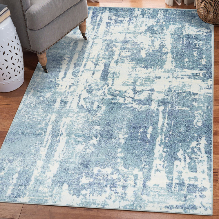 Blue Abstract Washable 8' x 10' Synthetic Area Rug