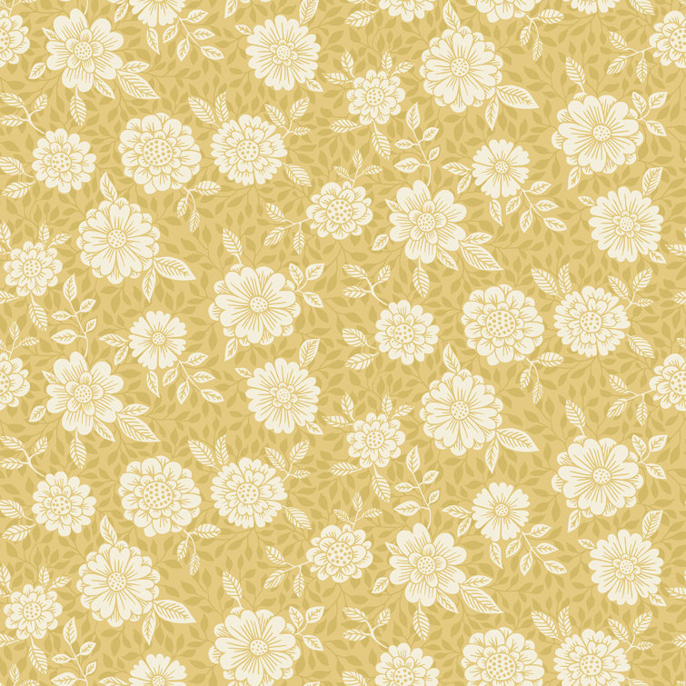 Mustard and White Floral Non-Woven Wallpaper Roll