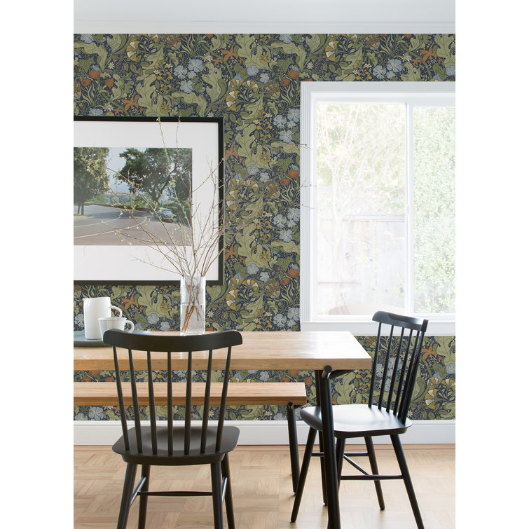 Indigo and Green Floral Removable Wallpaper Roll