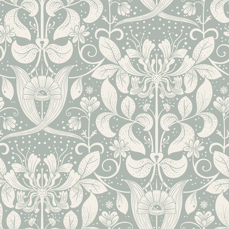 Berit Blue and Beige Floral Crest Wallpaper Roll