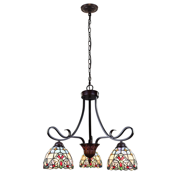 Grenville Victorian Mini-Chandelier in Blackish Bronze with Stained Glass