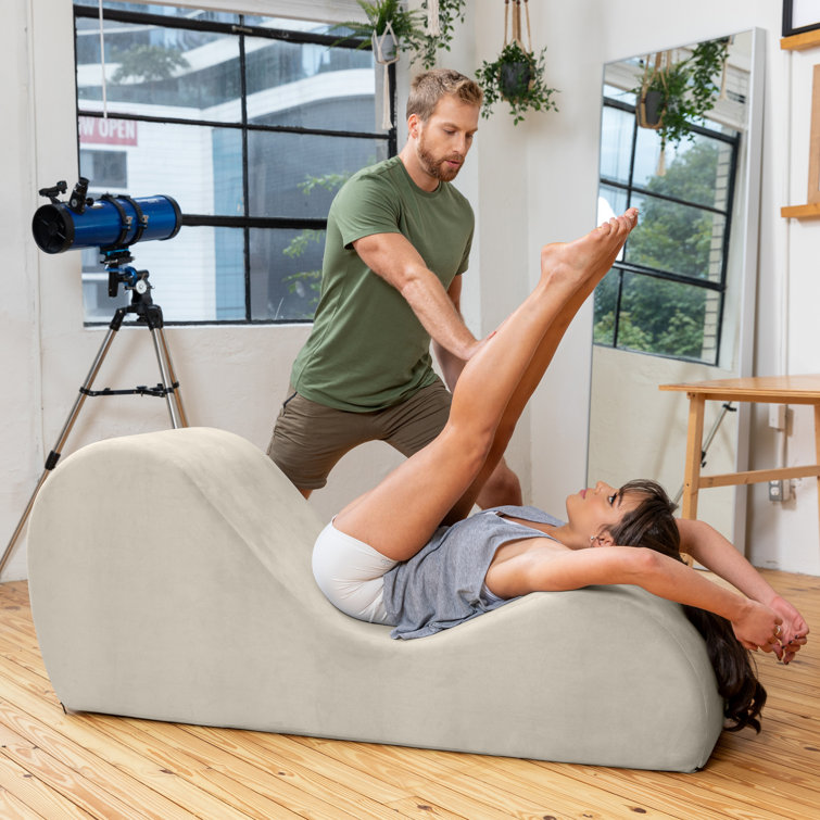 Beige Foam Armless Yoga Chaise Lounge with Removable Cover