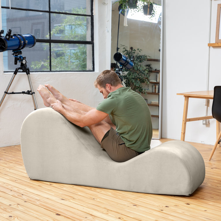 Beige Foam Armless Yoga Chaise Lounge with Removable Cover