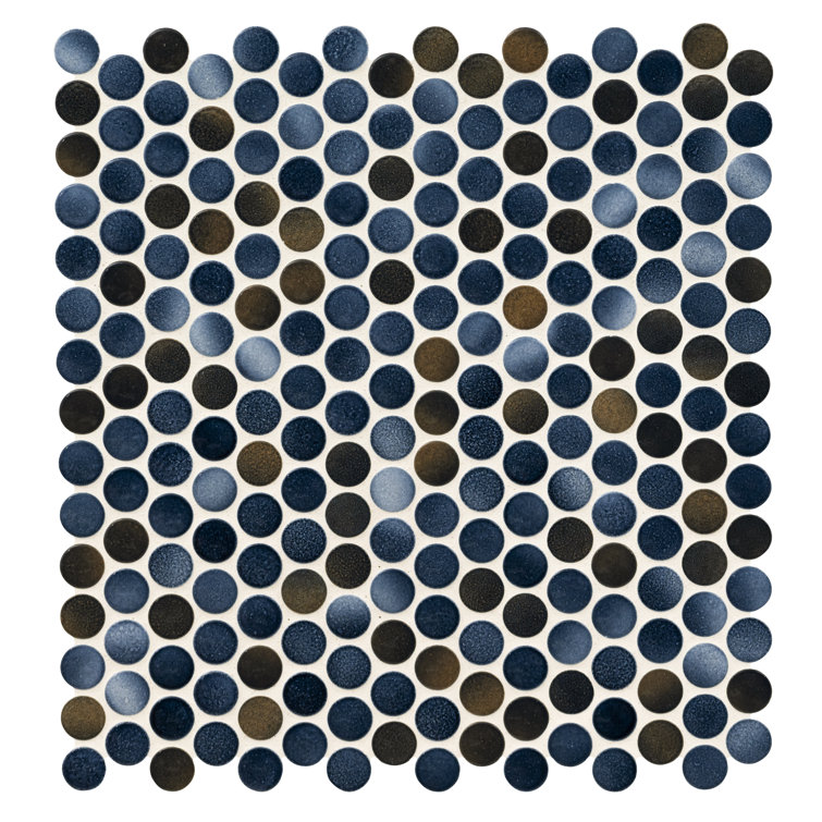 Azul Glossy Penny Round Porcelain Mosaic Tile 12" x 13"