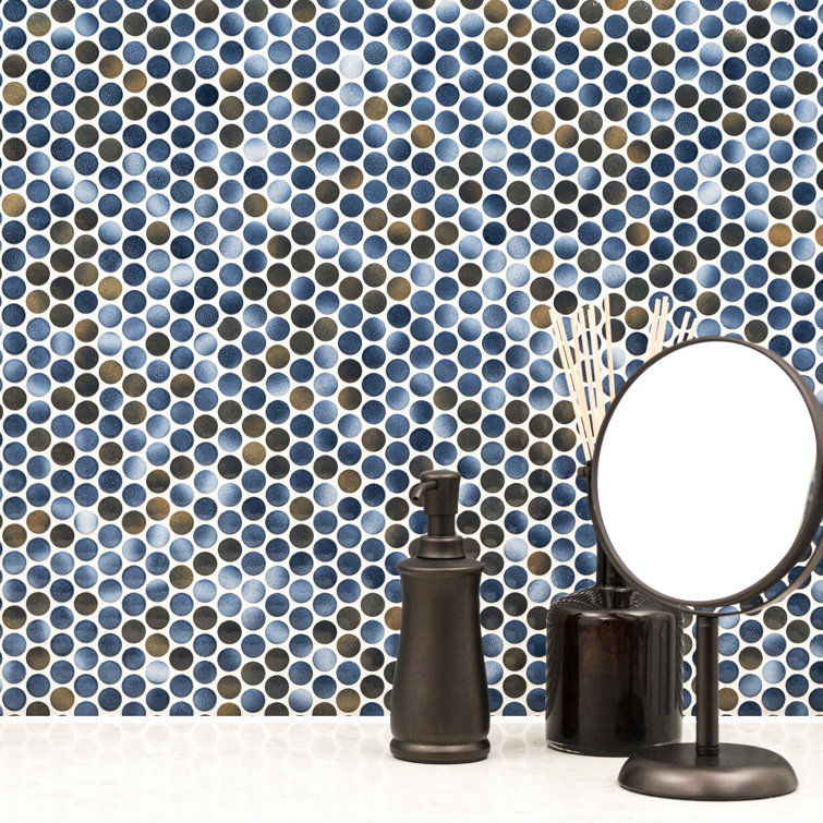 Azul Glossy Penny Round Porcelain Mosaic Tile 12" x 13"