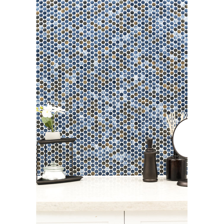 Azul Glossy Penny Round Porcelain Mosaic Tile 12" x 13"