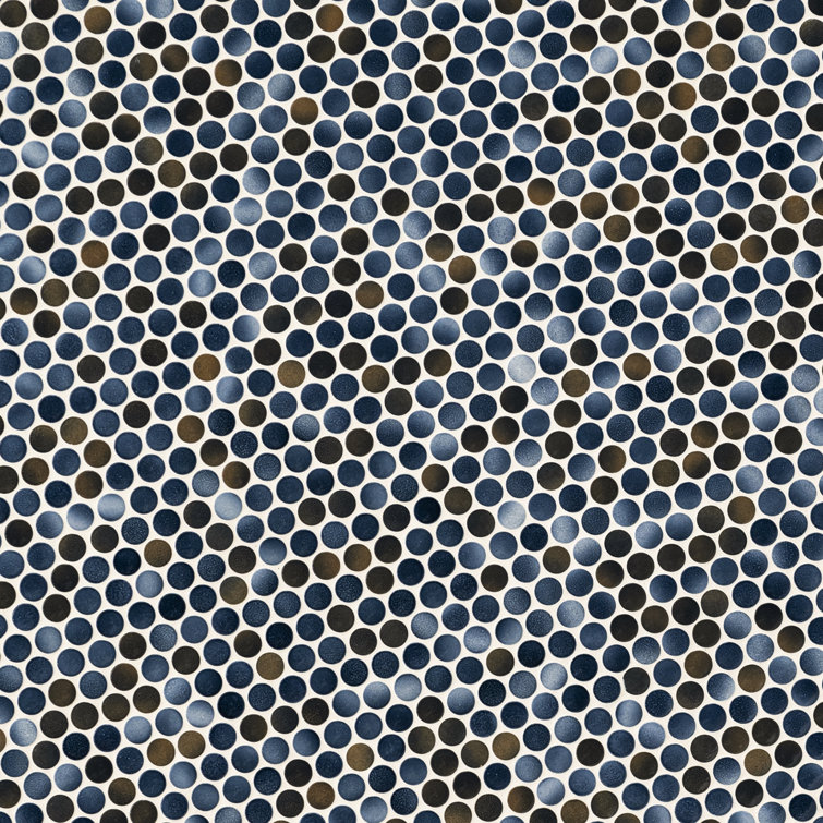 Azul Glossy Penny Round Porcelain Mosaic Tile 12" x 13"