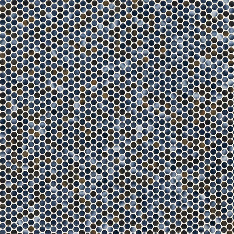 Azul Glossy Penny Round Porcelain Mosaic Tile 12" x 13"