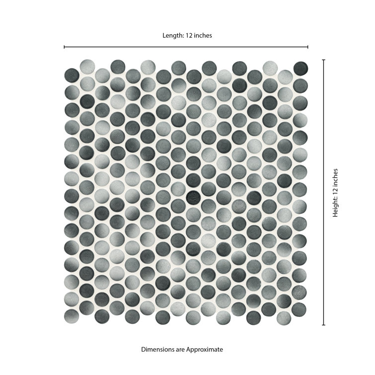 12x12 White and Gray Porcelain Penny Mosaic Tile