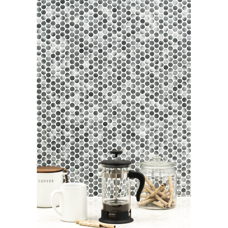 12x12 White and Gray Porcelain Penny Mosaic Tile