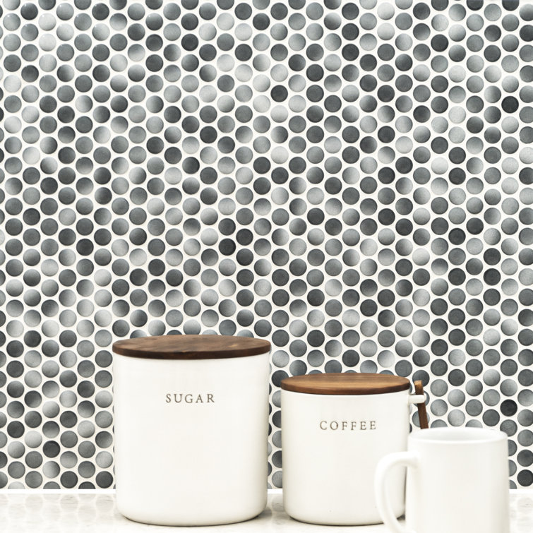 12x12 White and Gray Porcelain Penny Mosaic Tile