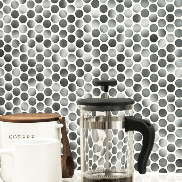 12x12 White and Gray Porcelain Penny Mosaic Tile