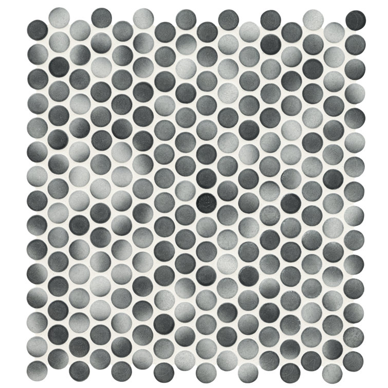 12x12 White and Gray Porcelain Penny Mosaic Tile