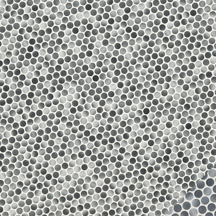 12x12 White and Gray Porcelain Penny Mosaic Tile
