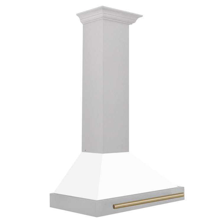 30'' White Matte and Champagne Bronze Wall Mount Range Hood