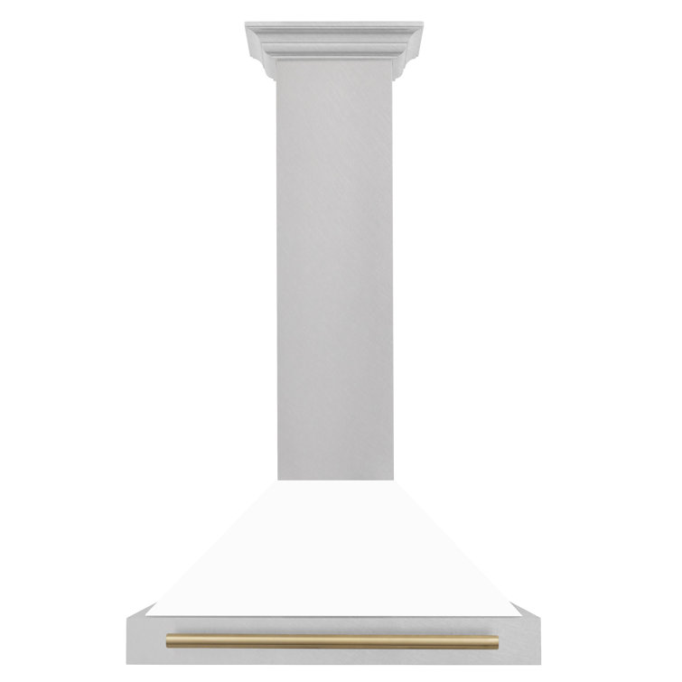 30'' White Matte and Champagne Bronze Wall Mount Range Hood