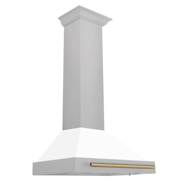 30'' White Matte and Champagne Bronze Wall Mount Range Hood