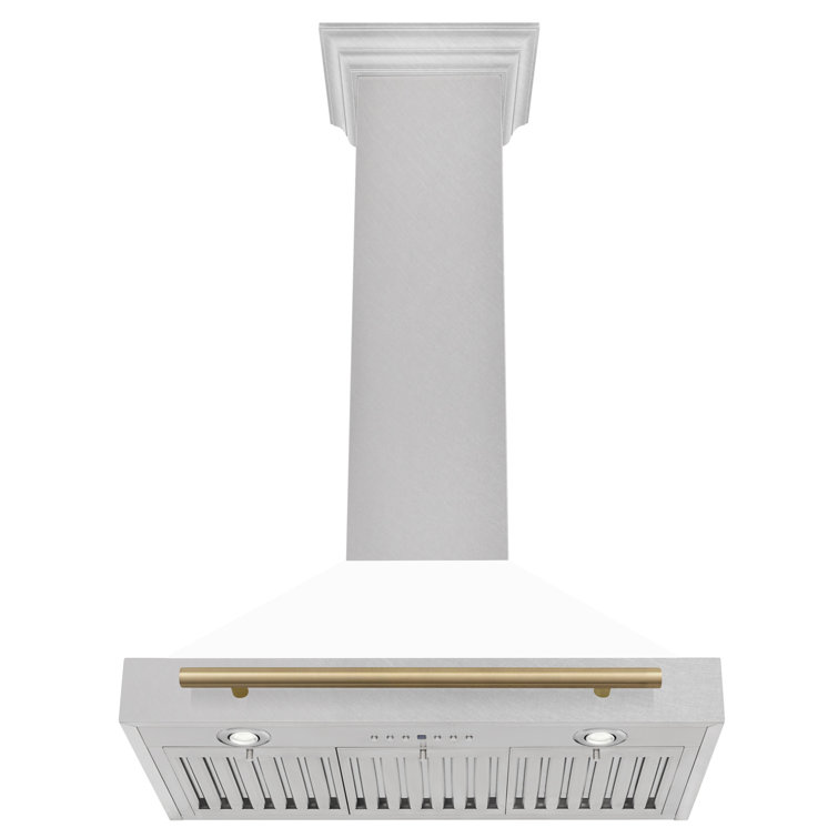 30'' White Matte and Champagne Bronze Wall Mount Range Hood