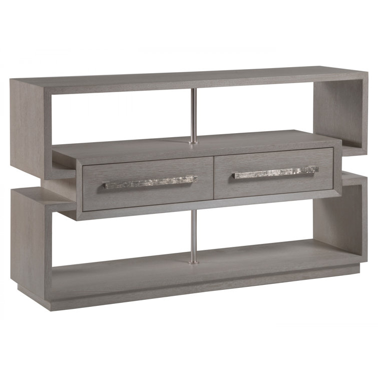 Beige Mid-Century Modern Wood and Marble Console with Storage