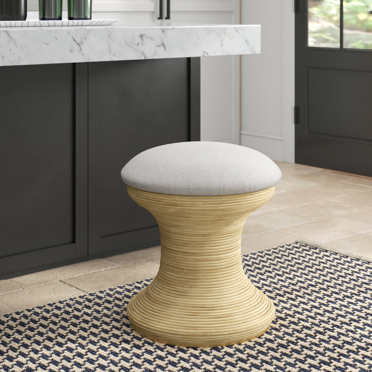 Natural Cream Upholstered Rattan Hourglass Accent Stool