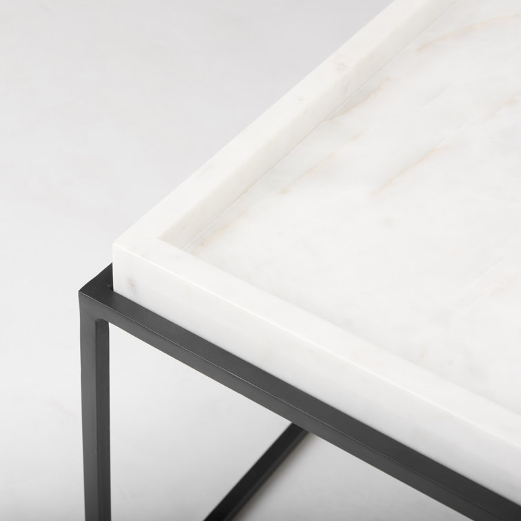 Nathan Square White Marble Top Black Metal Base Coffee Table