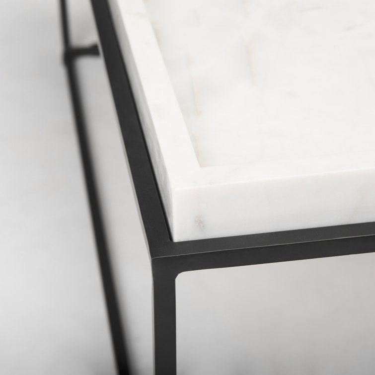 Nathan Square White Marble Top Black Metal Base Coffee Table
