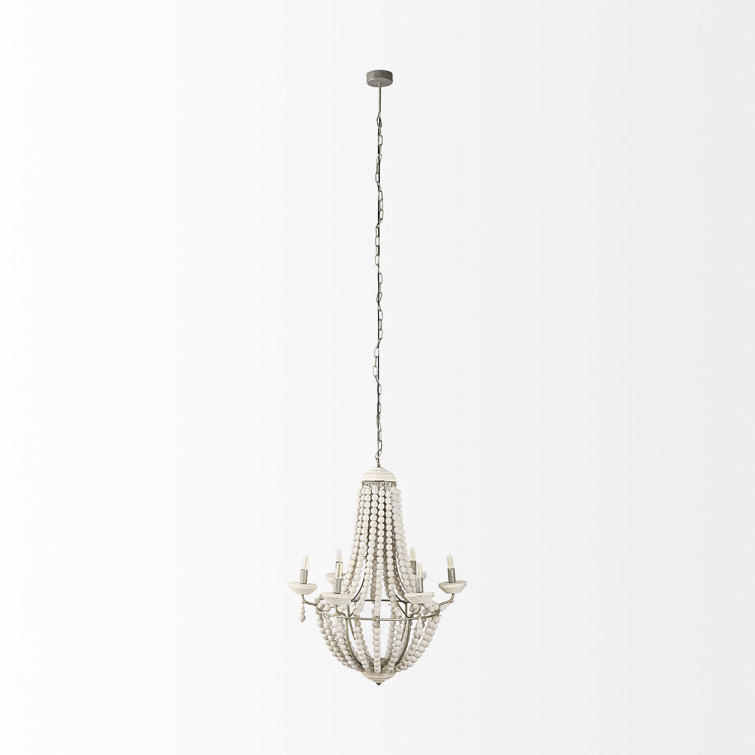 White Beaded 6-Light Candle Chandelier