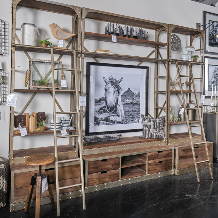 Brodie Dark Brown Wood Bookshelf with Sliding Ladder