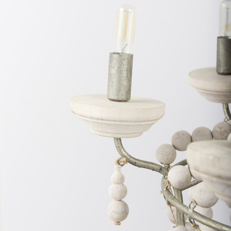 White Beaded 6-Light Candle Chandelier