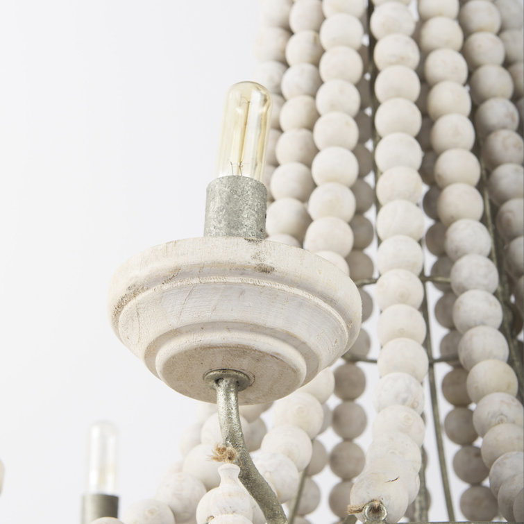 White Beaded 6-Light Candle Chandelier