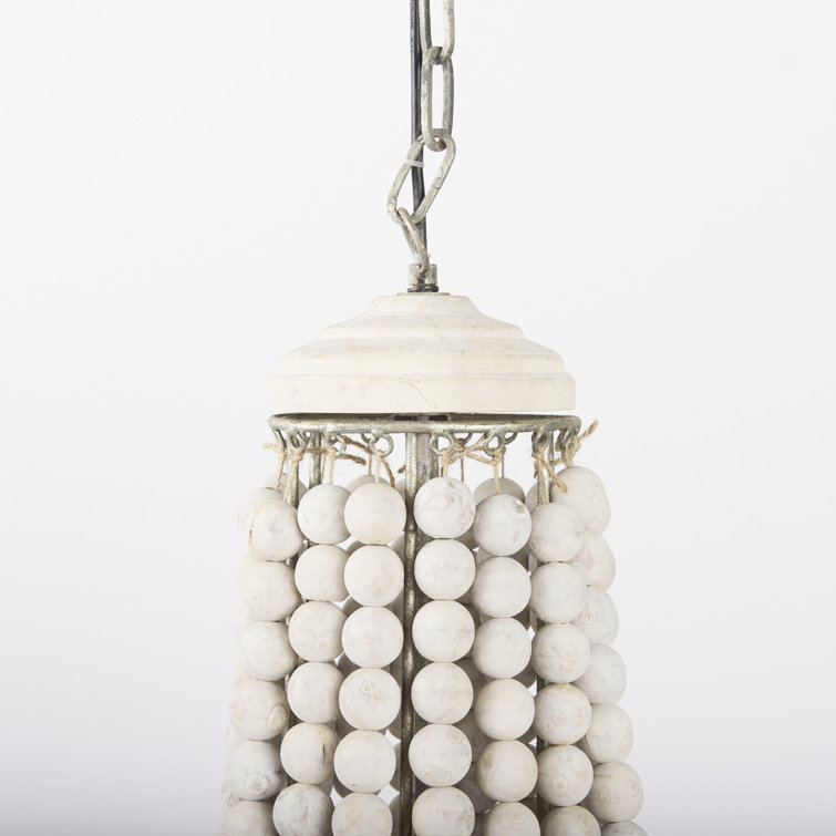 White Beaded 6-Light Candle Chandelier