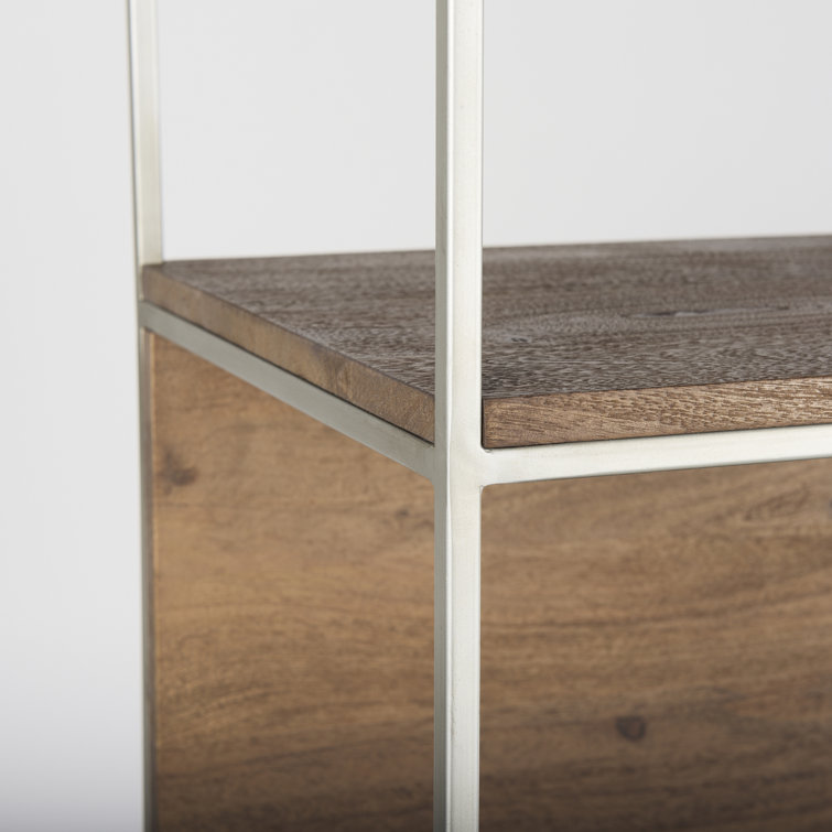 Sagan Narrow Brown Wood and Silver Metal Etagere Bookcase