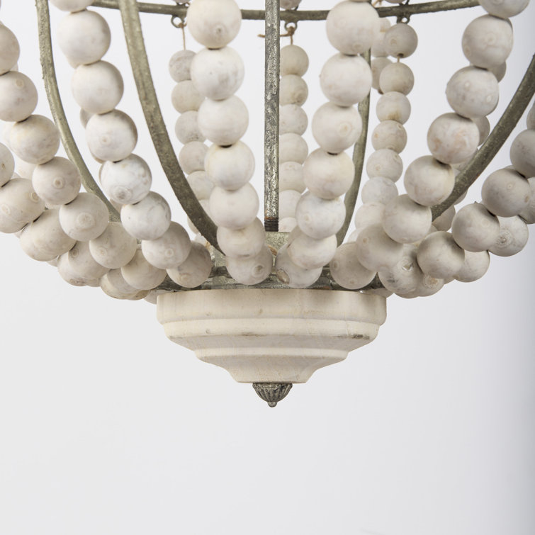 White Beaded 6-Light Candle Chandelier