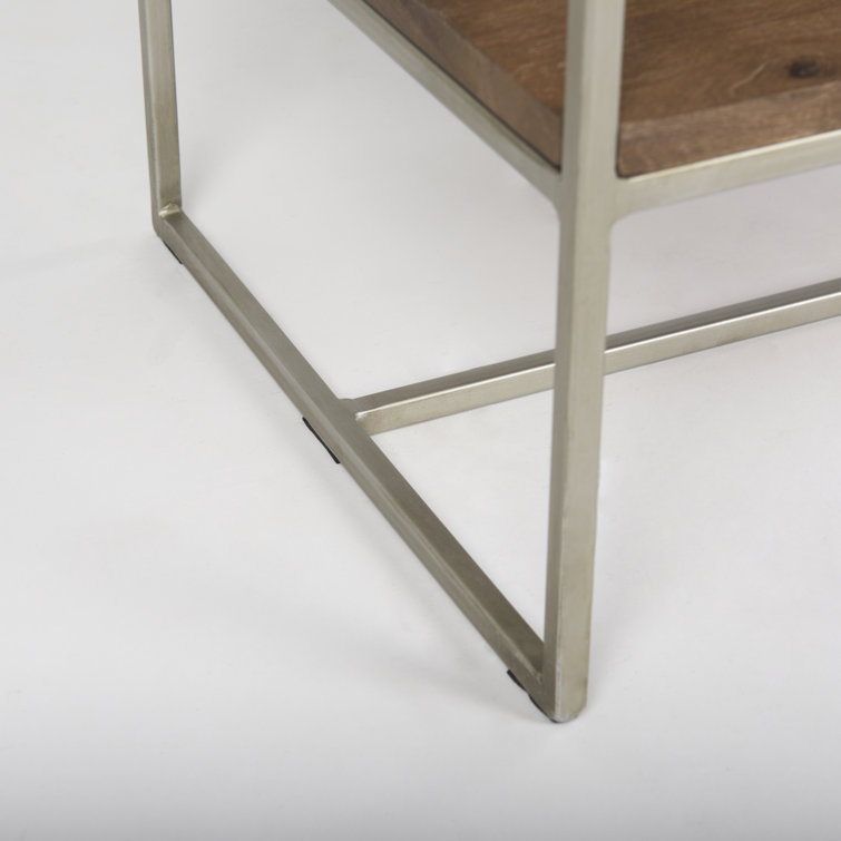 Sagan Narrow Brown Wood and Silver Metal Etagere Bookcase