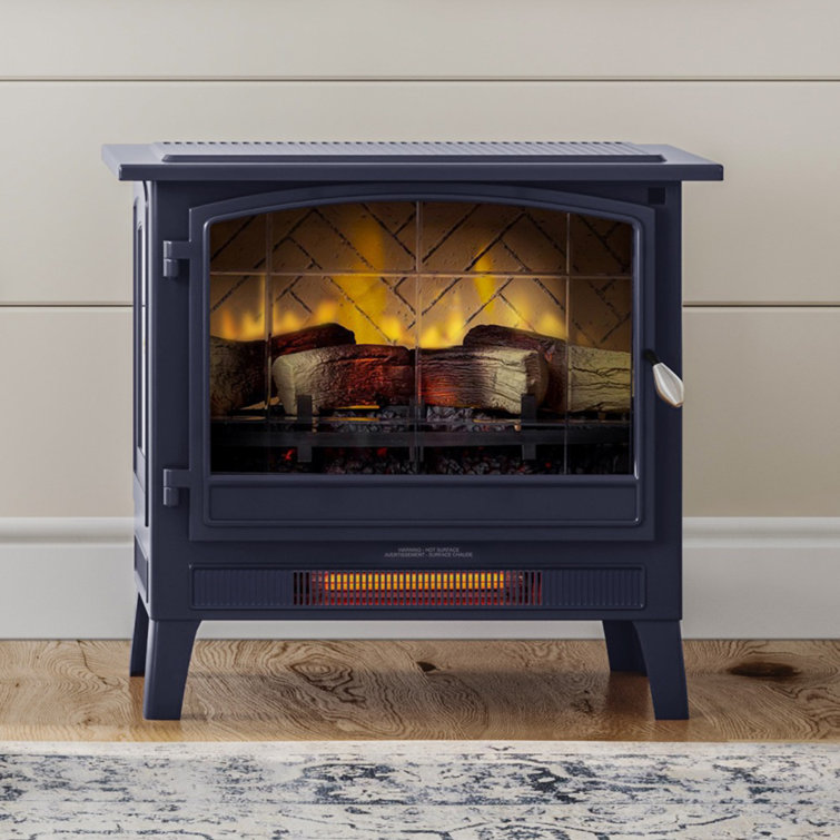 Navy Blue Freestanding Electric Fireplace Stove with Mantel