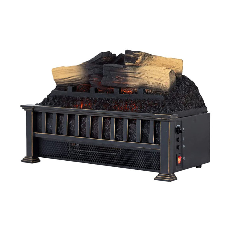 20-Inch Black Electric Fireplace Log Set with Faux Wood