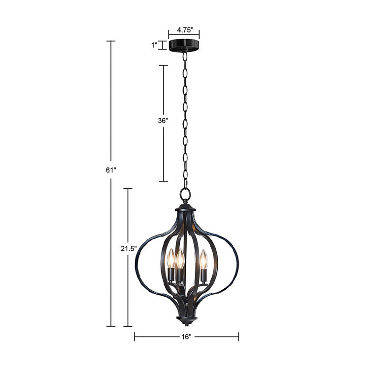 Nava Black Metal 3-Light Candle Chandelier with Adjustable Chain