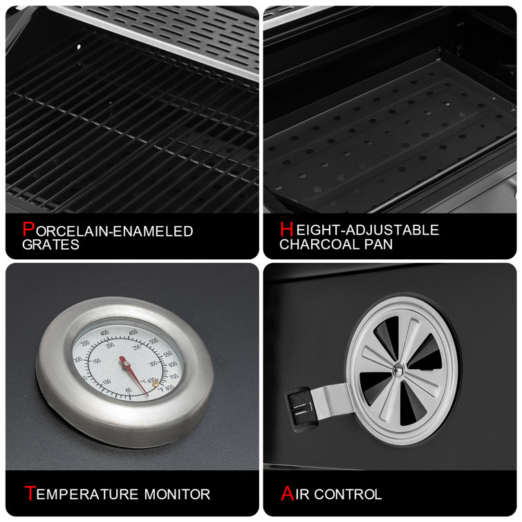 Royal Gourmet 24-Inch Black Stainless Steel Charcoal Grill with Smoker