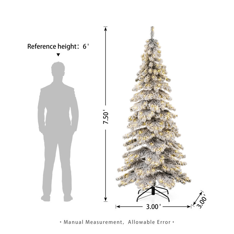7.5ft White Flocked Slender Spruce Christmas Tree with LED Lights