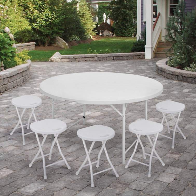 White Round Foldable Plastic Table with Steel Frame
